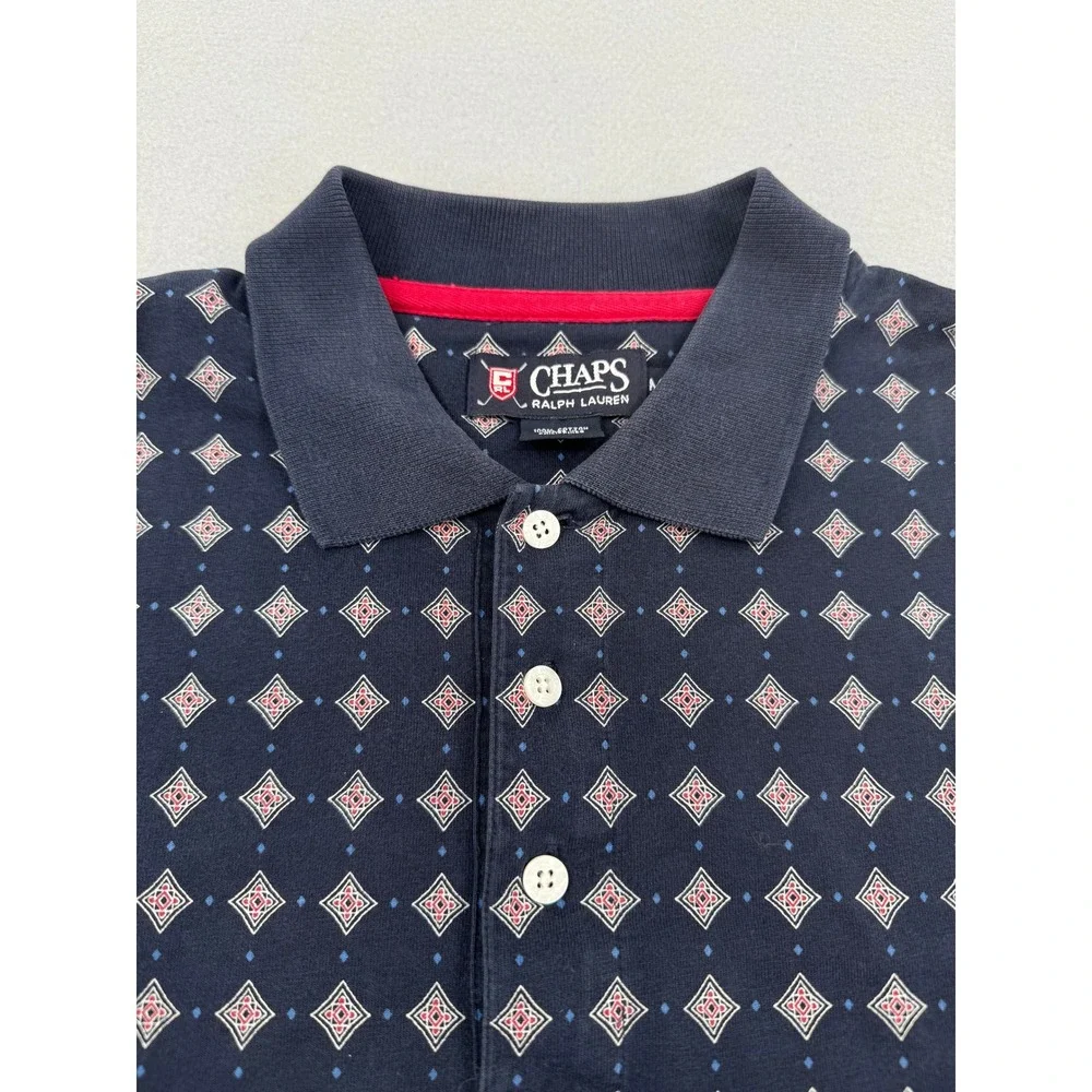 VTG Chaps Ralph Lauren Short Sleeve Polo‎ Shirt Men's M Blue Diamond Dotted